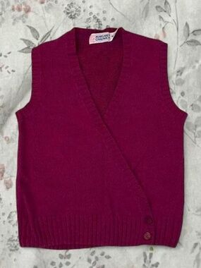 Vintage 80s Margaret Chadwick Wrap Vest Knit Silk Ramie Angora Preppy Button Up